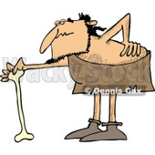 Clipart of a Caveman with a Bad Back, Bending over onto a Bone Cane - Royalty Free Vector Illustration © djart #1253950
