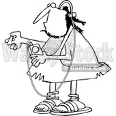Clipart of a Black and White Caveman Listening to Music on an Mp3 Player - Royalty Free Vector Illustration © djart #1254306