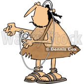 Clipart of a Caveman Listening to Music on an Mp3 Player - Royalty Free Vector Illustration © djart #1254309