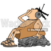 Clipart of a Caveman Wearing Headphones and Rocking out on a Boulder - Royalty Free Illustration © djart #1254841