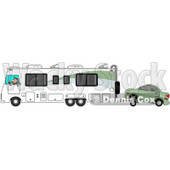 Clipart of a Caucasian Man Driving a Class a Motorhome and Towing a Car with a Dolly - Royalty Free Illustration © djart #1256067