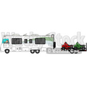 Clipart of a Caucasian Man Driving a Class a Motorhome and Towing Atvs - Royalty Free Illustration © djart #1256070