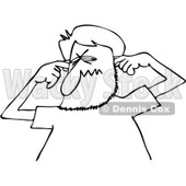 Clipart of a Black and White Cartoon Man Plugging His Ears - Royalty Free Vector Illustration © djart #1256637
