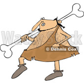 Clipart of a Hairy Caveman Walking and Carrying a Large Bone over His Shoulder - Royalty Free Vector Illustration © djart #1257387
