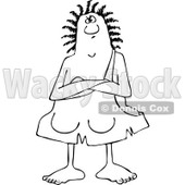 Clipart of a Black and White Stubborn Chubby Cavewoman with Folded Arms - Royalty Free Vector Illustration © djart #1258126