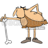 Clipart of a Hairy Caveman with an Injured Back, Using a Bone Cane - Royalty Free Vector Illustration © djart #1258139