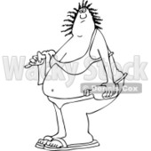Clipart of a Black and White Fat Woman in a Bikini - Royalty Free Vector Illustration © djart #1261817