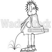 Clipart of a Black and White Hairy Caveman Peeing and Looking Back - Royalty Free Vector Illustration © djart #1263497