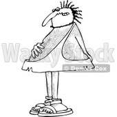 Clipart of a Black and White Hairy Caveman with an Upset Tummy - Royalty Free Vector Illustration © djart #1263498