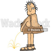 Clipart of a Hairy Caveman Peeing and Looking Back - Royalty Free Vector Illustration © djart #1263500