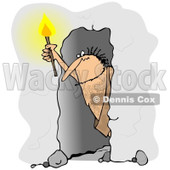 Clipart of a Caveman Holding a Torch in a Cave - Royalty Free Illustration © djart #1263503