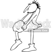 Clipart of a Black and White Hairy Caveman Carrying a Rock - Royalty Free Vector Illustration © djart #1264570