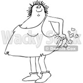 Clipart of a Black and White Cavewoman Farting - Royalty Free Vector Illustration © djart #1265330