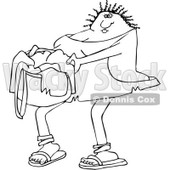 Clipart of a Black and White Cavewoman Carrying a Basket of Laundry - Royalty Free Vector Illustration © djart #1265332