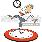 Clipart of a Caucasian Businessman Falling Back on a Red Wall Clock - Royalty Free Vector Illustration © djart #1269081