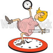Clipart of a Caucasian Blond Woman Falling Back on a Red Wall Clock - Royalty Free Vector Illustration © djart #1269083