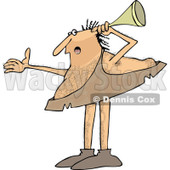 Clipart of a Hard at Hearing Caveman Holding a Horn up to His Ear - Royalty Free Vector Illustration © djart #1269085