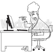 Clipart of a Black and White Angry Business Woman Yelling at Her Computer Desk - Royalty Free Vector Illustration © djart #1270289
