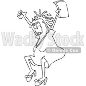Clipart of a Black and White Angry Business Woman Jumping and Screaming with Documents in Hand - Royalty Free Vector Illustration © djart #1270290
