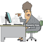 Clipart of a Caucasian Angry Business Woman Yelling at Her Computer Desk - Royalty Free Vector Illustration © djart #1270293