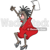 Clipart of a Mad Black Business Woman Jumping and Screaming with Documents in Hand - Royalty Free Vector Illustration © djart #1270295