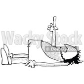 Clipart of a Black and White Caveman Laying on His Back and Poinging Upwards - Royalty Free Vector Illustration © djart #1271615