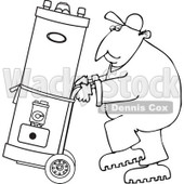 Clipart of a Black and White Worker Man Moving a Water Heater on a Dolly - Royalty Free Vector Illustration © djart #1271618