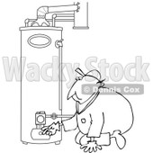 Clipart of a Black and White Worker Man Kneeling and Checking a Water Heater - Royalty Free Vector Illustration © djart #1272912