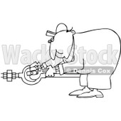 Clipart of a Black and White Worker Man Plumber Bending over and Turning a Valve - Royalty Free Vector Illustration © djart #1272915