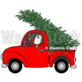 Clipart of Santa Driving a Fresh Cut Christmas Tree in a Red Pickup Truck - Royalty Free Illustration © djart #1273851
