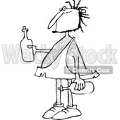 Clipart of a Black and White Hairy Caveman Holding Wine Bottles - Royalty Free Vector Illustration © djart #1273856