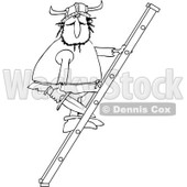 Clipart of a Black and White Viking Man Holding a Sword and Climbing a Ladder - Royalty Free Vector Illustration © djart #1273858