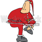 Clipart of a Christmas Santa Clause Trying to Put on a Boot - Royalty Free Vector Illustration © djart #1274407