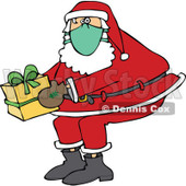 Clipart of Santa Claus Wearing a Mask and Holding a Christmas Gift - Royalty Free Vector Illustration © djart #1278094