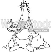 Clipart of a Hairy Caveman Sitting on a Boulder and Writing on a Stone Tablet - Royalty Free Vector Illustration © djart #1279574