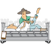 Clipart of a White Female Nurse Helping a Male Patient Stretch for Physical Therapy Recovery in a Hospital Bed - Royalty Free Vector Illustration © djart #1282611