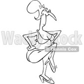 Clipart of a Black and White Senior Woman Dancing in a Bikini - Royalty Free Vector Illustration © djart #1283175