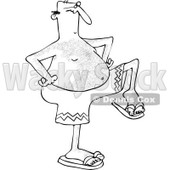Clipart of a Black and White Senior Man Dancing in Swim Trunks - Royalty Free Vector Illustration © djart #1283177