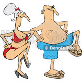 Clipart of a Senior Caucasian Couple Dancing in Swimwear - Royalty Free Vector Illustration © djart #1283178