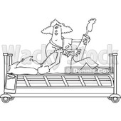 Clipart of a Black and White Female Nurse Helping a Male Patient Stretch for Physical Therapy Recovery in a Hospital Bed - Royalty Free Vector Illustration © djart #1283179