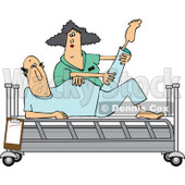 Clipart of a White Female Nurse Helping a Caucasian Male Patient Stretch for Physical Therapy Recovery in a Hospital Bed - Royalty Free Vector Illustration © djart #1283180