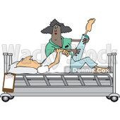 Clipart of a Black Female Nurse Helping a Caucasian Male Patient Stretch for Physical Therapy Recovery in a Hospital Bed - Royalty Free Vector Illustration © djart #1283184