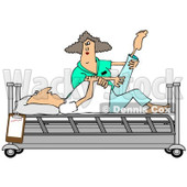 Clipart of a White Female Nurse Helping a White Male Patient Stretch for Physical Therapy Recovery in a Hospital Bed - Royalty Free Illustration © djart #1283185