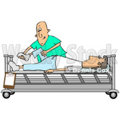 Clipart of a Caucasian Male Nurse Helping a Guy Patient Stretch for Physical Therapy Recovery in a Hospital Bed - Royalty Free Illustration © djart #1283188
