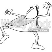 Clipart Cartoon of a Black and White Hairy Caveman Throwing a Rock - Royalty Free Vector Illustration © djart #1285611
