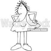 Clipart of a Black and White Hairy Cavewoman Standing with Hands on Her Hips and a Bone in Her Hair - Royalty Free Vector Illustration © djart #1285791