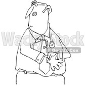 Clipart of a Black and White Middle Aged Male Doctor Putting on Exam Gloves - Royalty Free Vector Illustration © djart #1286941