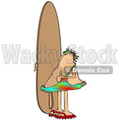 Clipart of a Hairy Caveman Surfer Holding a Thumb up and Standing with a Board - Royalty Free Illustration © djart #1287477
