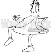 Clipart of a Black and White Sneaky Caveman Tip Toeing Around - Royalty Free Vector Illustration © djart #1289681