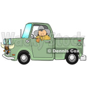 Clipart of a White Cowboy Looking out of the Window of His Green Pickup Truck with Horns on the Front - Royalty Free Illustration © djart #1289688